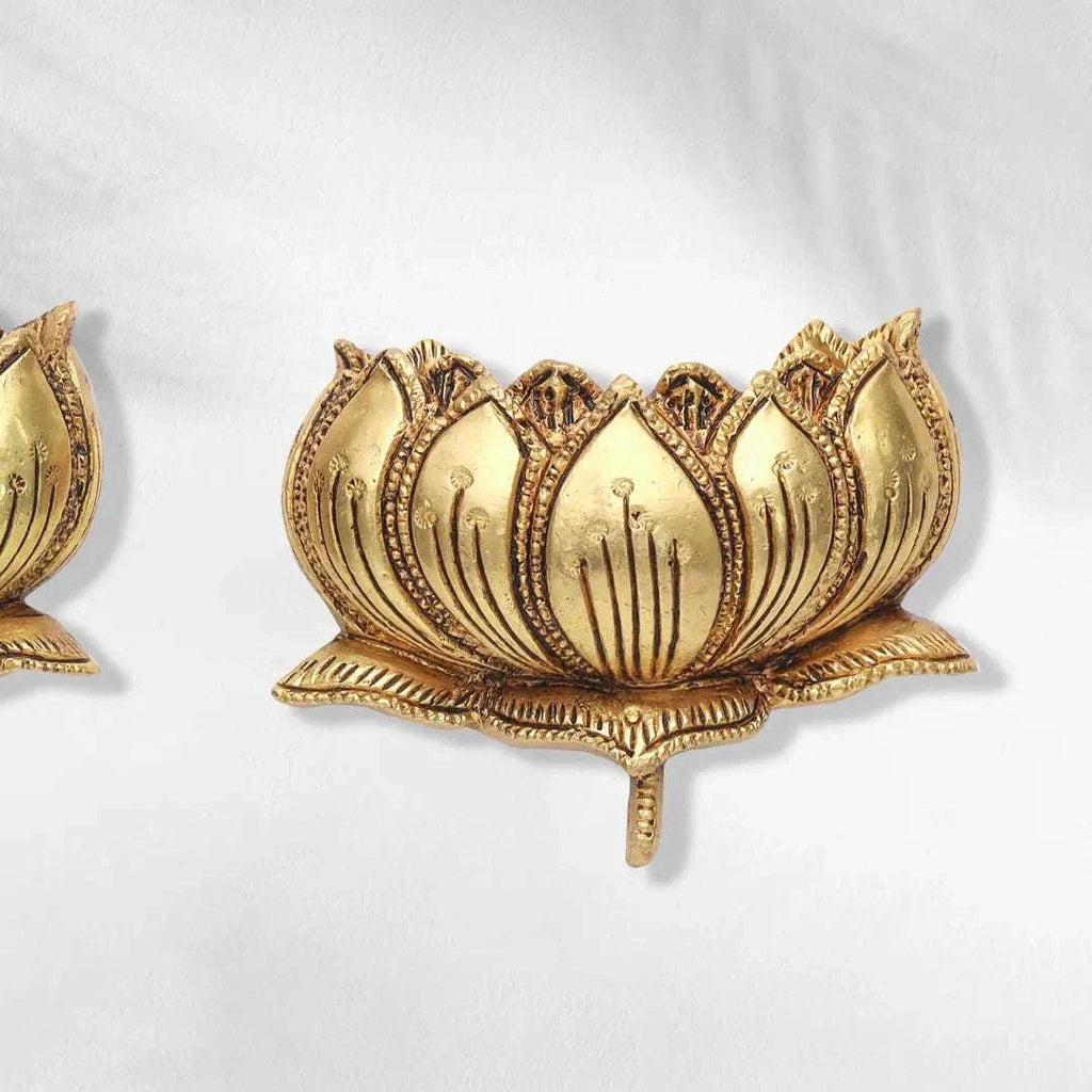 Exquisite Brass Hanging Lotus Flower Pair – 3.5 Inch | Divine Decor Accent Vedansh Craft