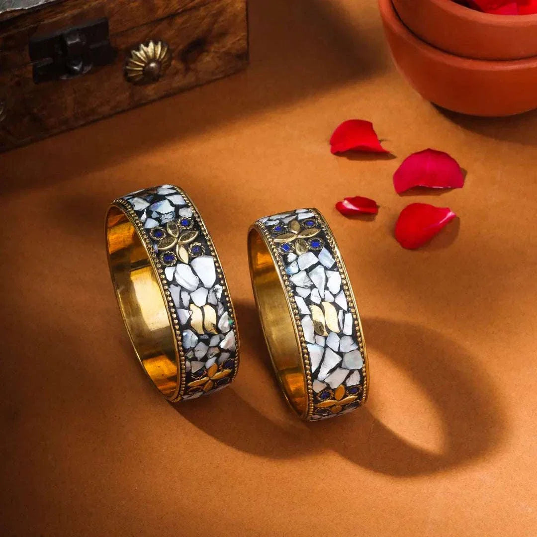 Brass Stone Bangles Pair Vedansh Craft