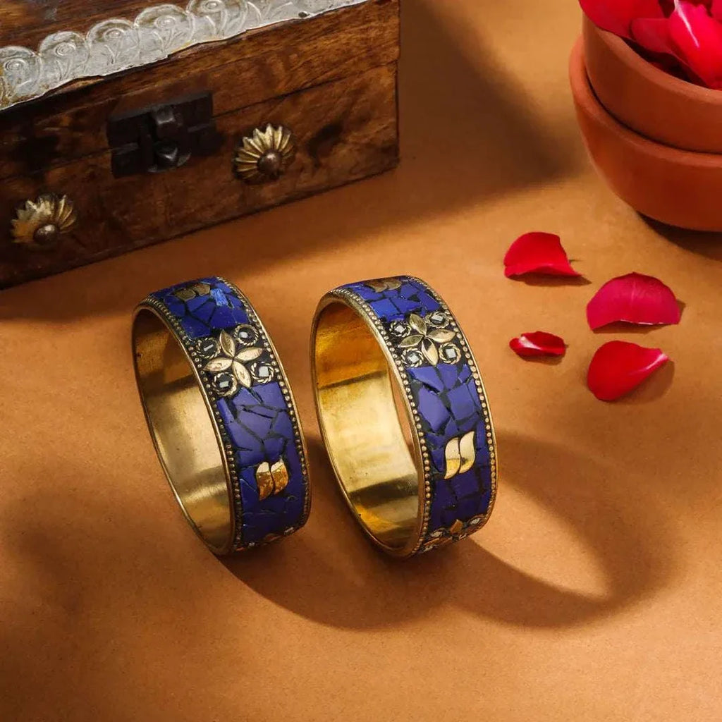 Brass Stone Bangles Pair Vedansh Craft