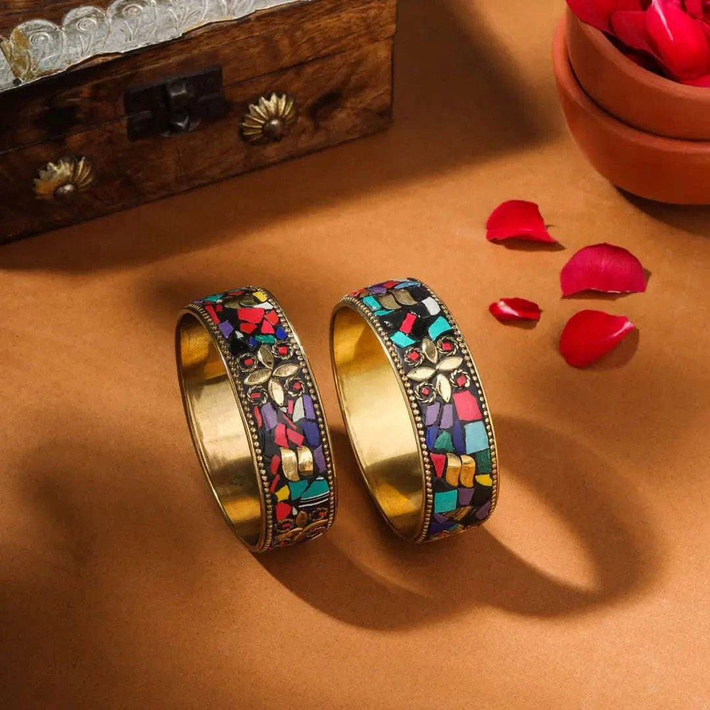 Brass Stone Bangles Pair Vedansh Craft