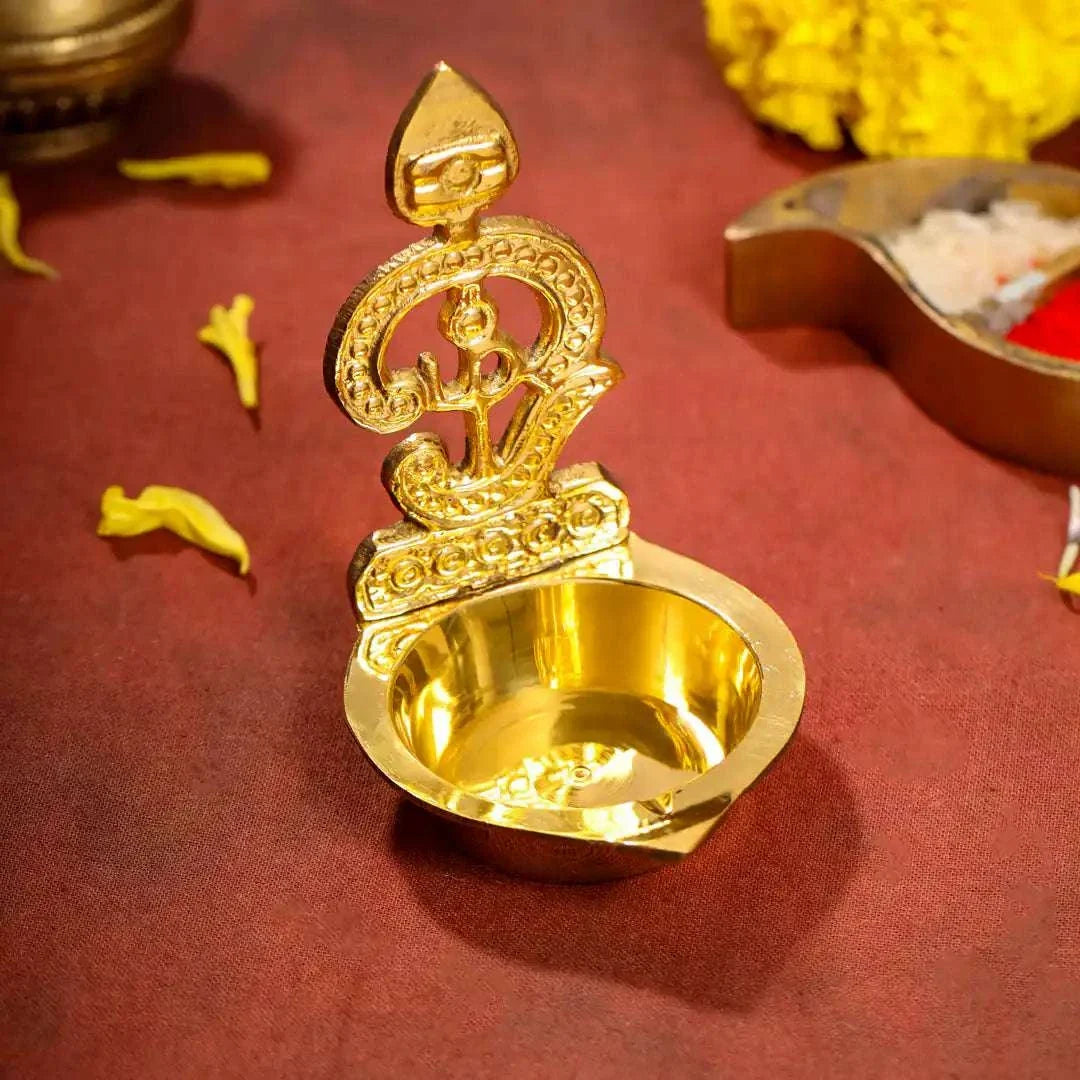 Brass Om Vel Diya/Deepam (3.5 Inch) Vedansh Craft