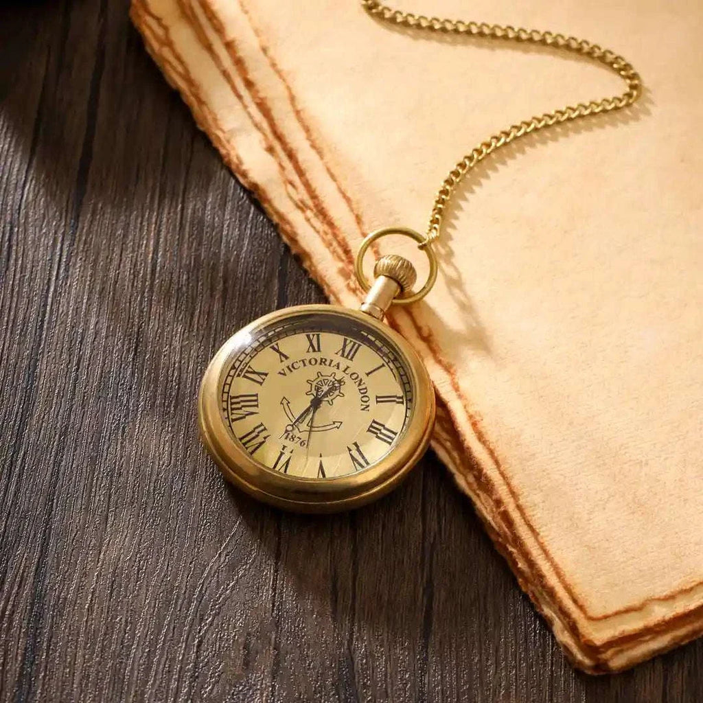 Brass Pocket Watch With Leahther Pouch (2 Inch) Vedansh Craft