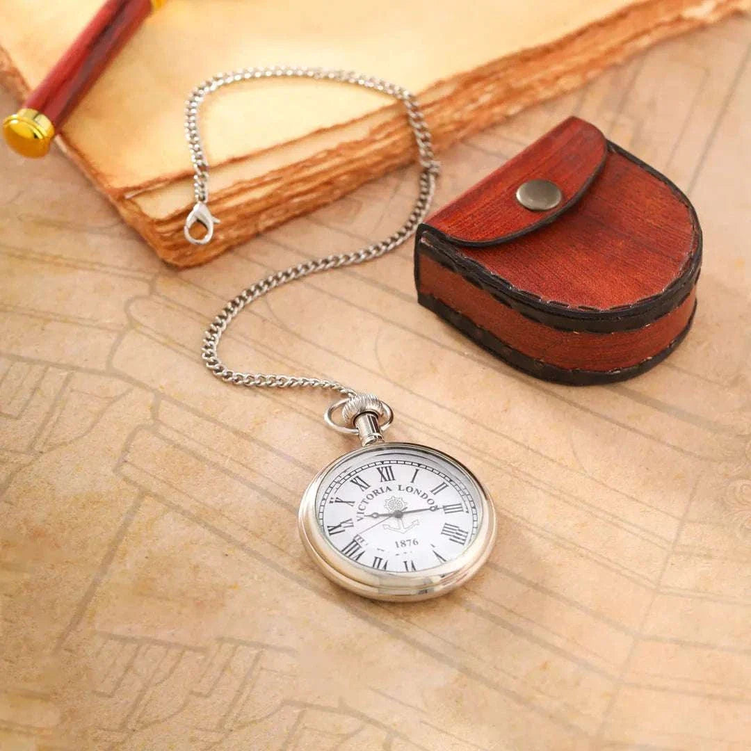 Brass Pocket Watch With Leahther Pouch (2 Inch) Vedansh Craft