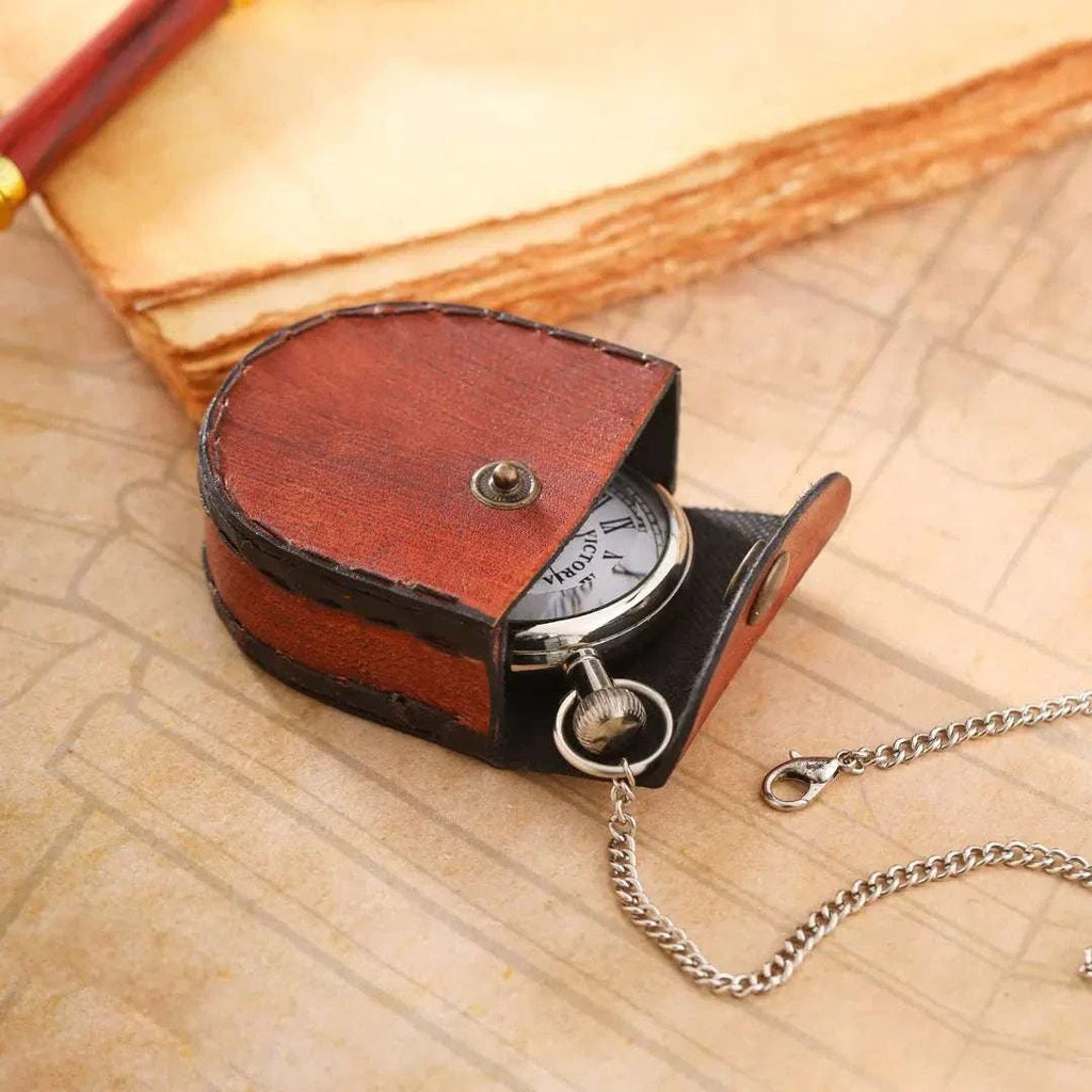 Brass Pocket Watch With Leahther Pouch (2 Inch) Vedansh Craft