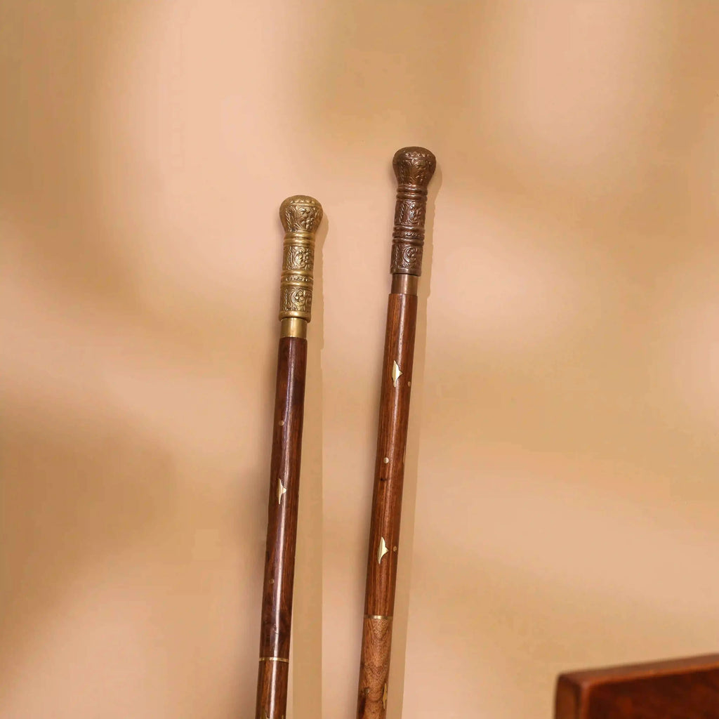 Brass Carving Wooden Walking Stick (38.5 Inch) Vedansh Craft