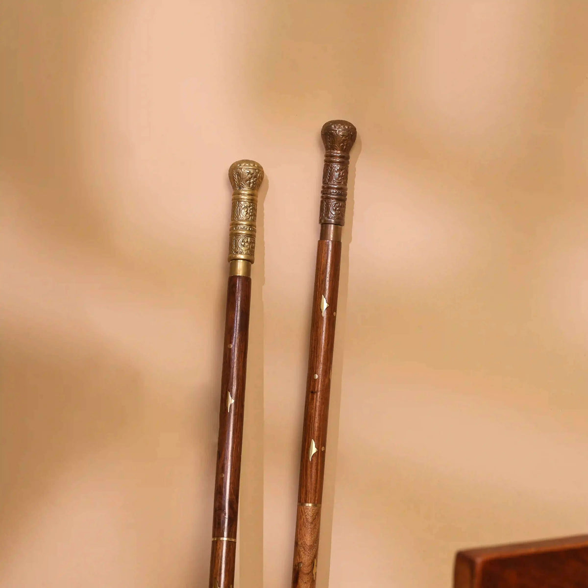 Brass Carving Wooden Walking Stick (38.5 Inch) Vedansh Craft