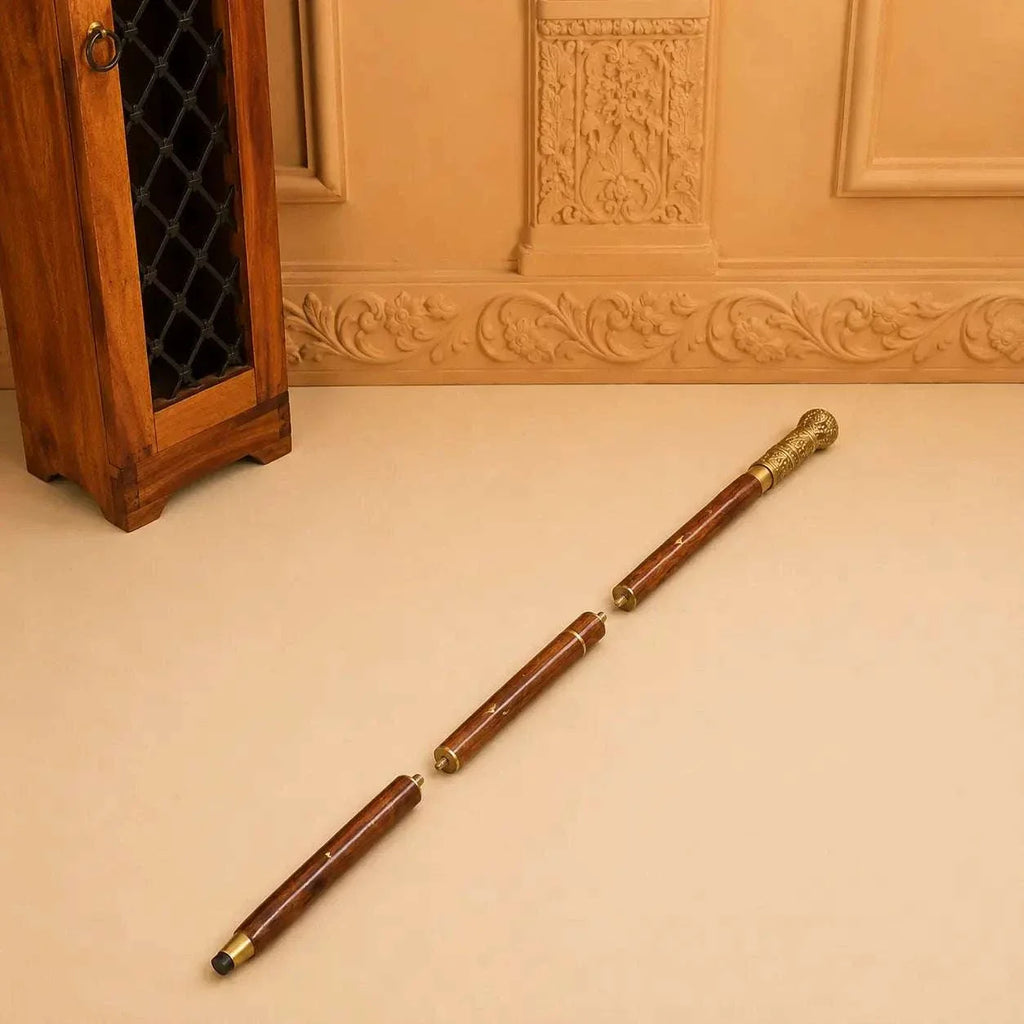 Brass Carving Wooden Walking Stick (38.5 Inch) Vedansh Craft