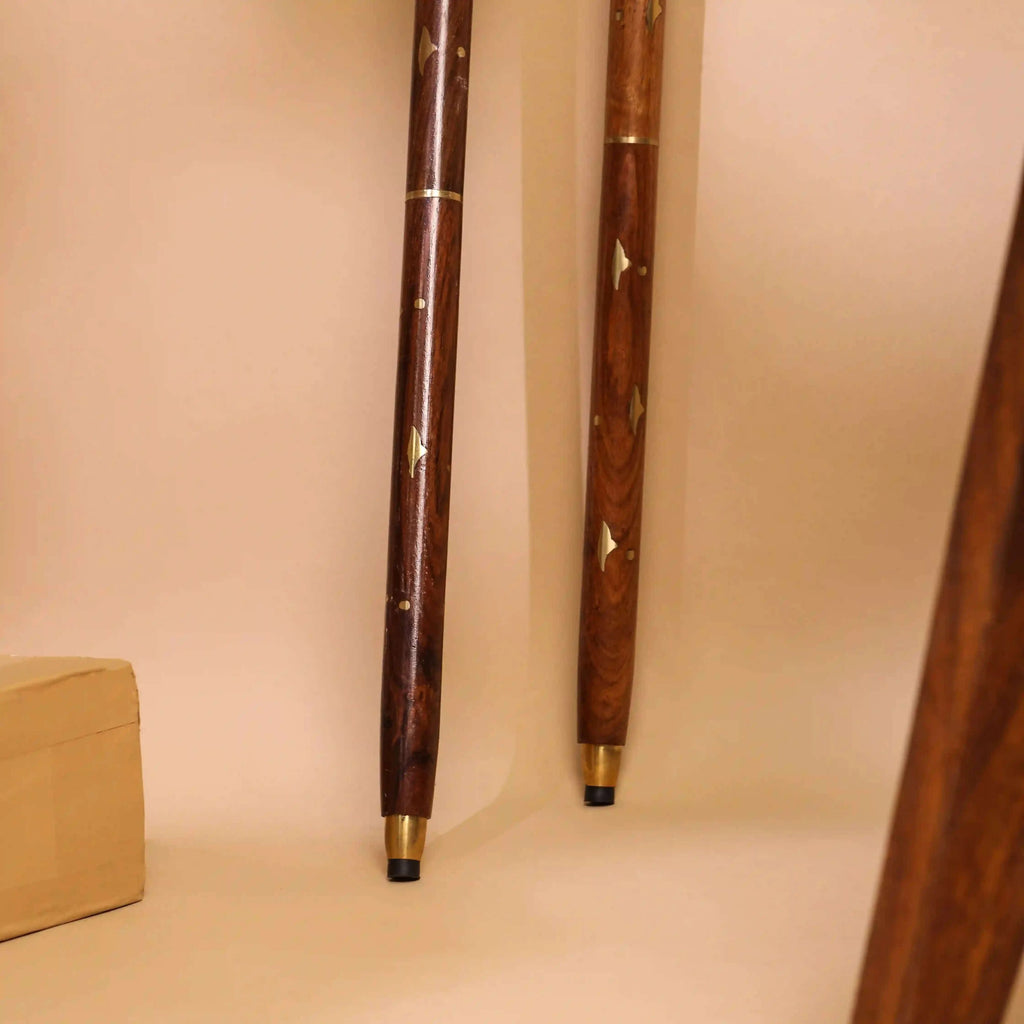 Brass Carving Wooden Walking Stick (38.5 Inch) Vedansh Craft