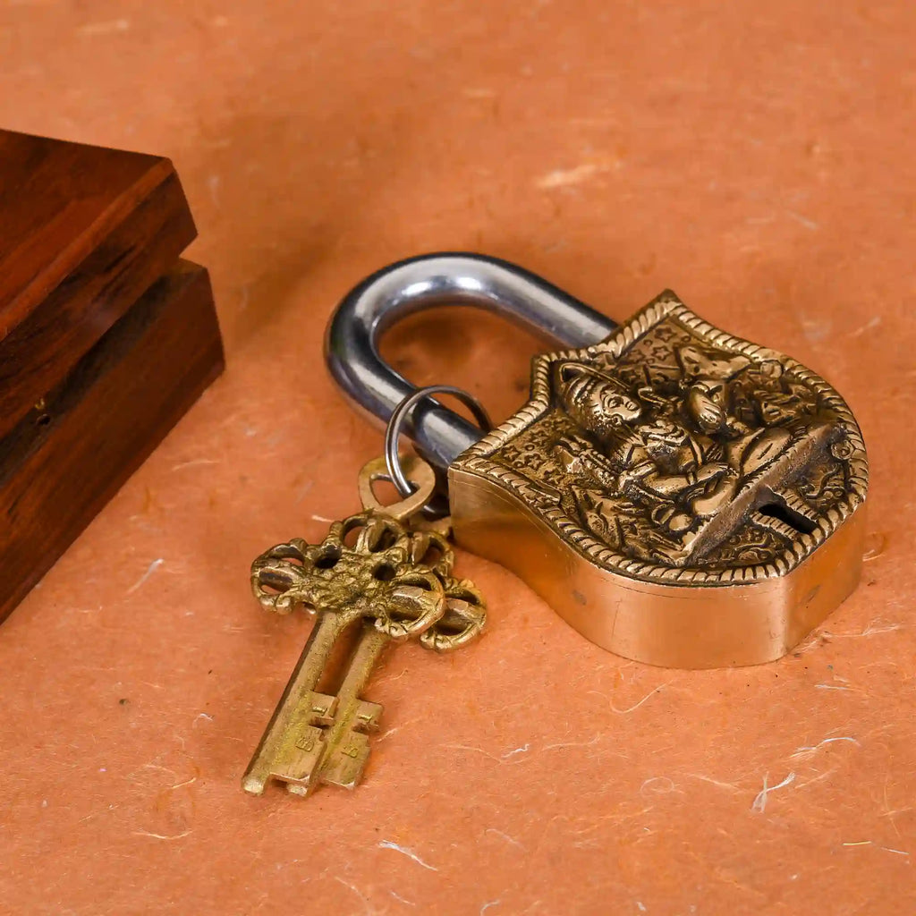 Brass Shiva Door Lock With Three Keys (4.5 Inch) Vedansh Craft