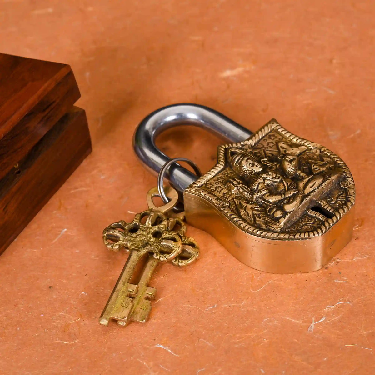 Brass Shiva Door Lock With Three Keys (4.5 Inch) Vedansh Craft