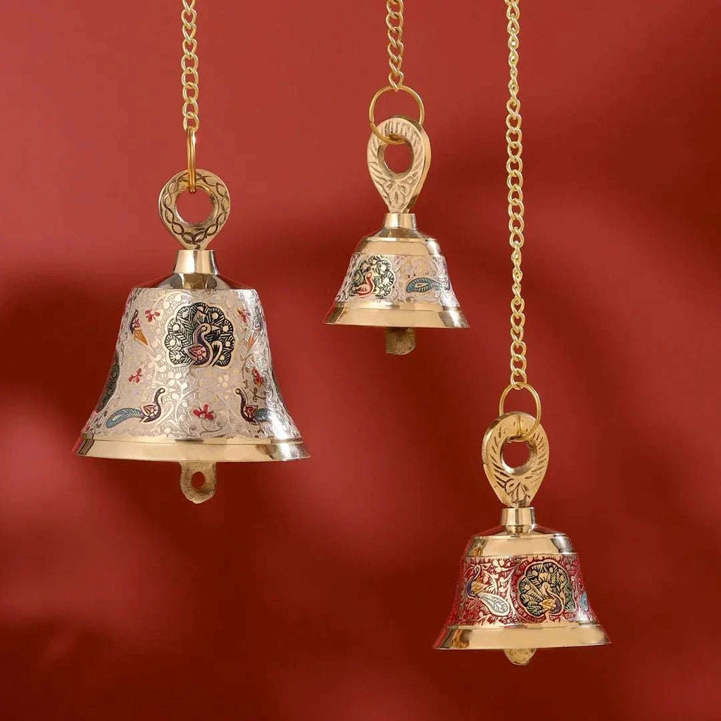 Brass Hand Painted Wall Hanging Meenakari Temple Bell Vedansh Craft