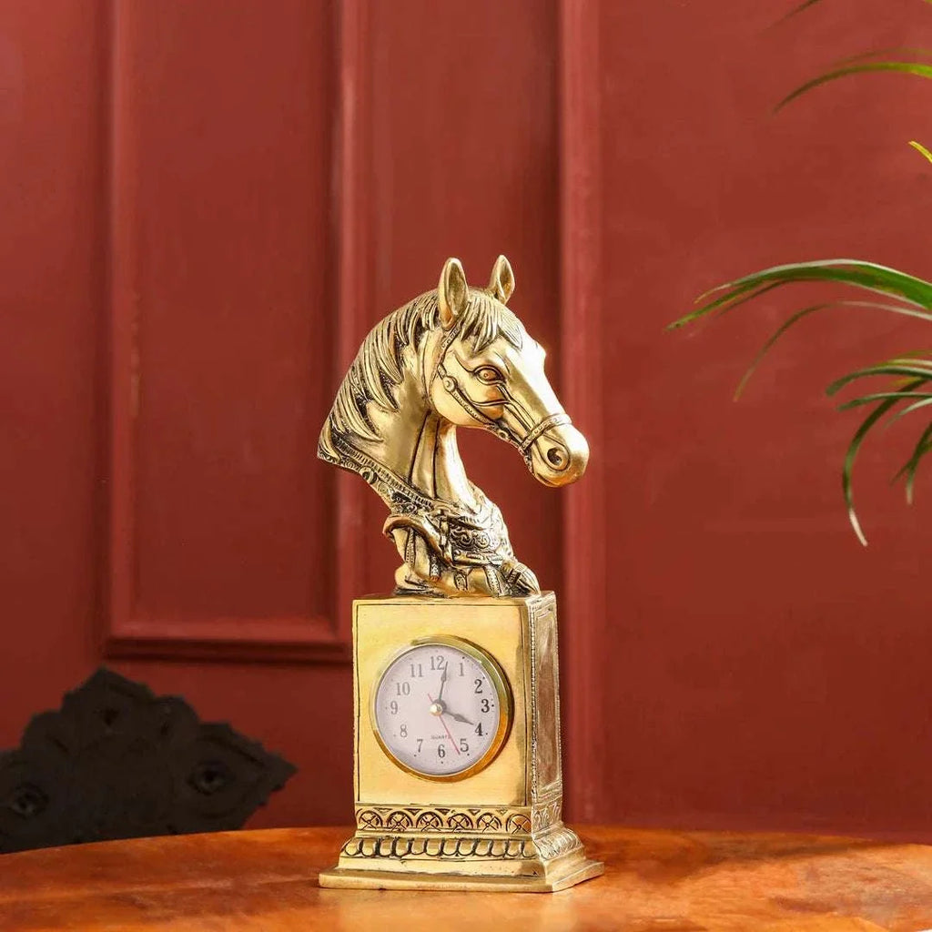 Brass Horse Head Table Clock (11 Inch) Vedansh Craft