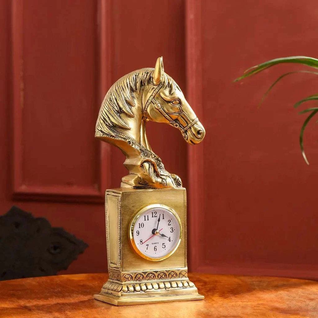 Brass Horse Head Table Clock (11 Inch) Vedansh Craft