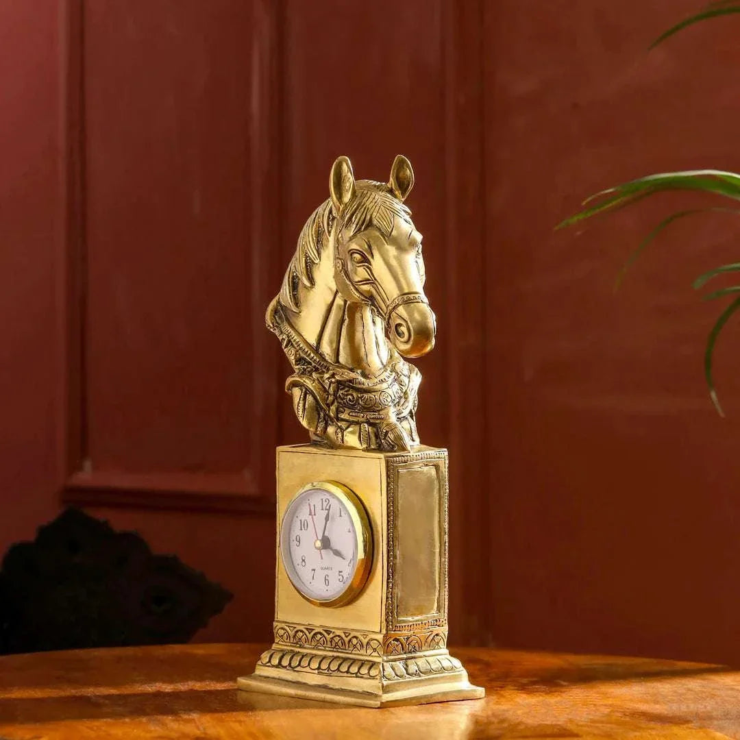 Brass Horse Head Table Clock (11 Inch) Vedansh Craft