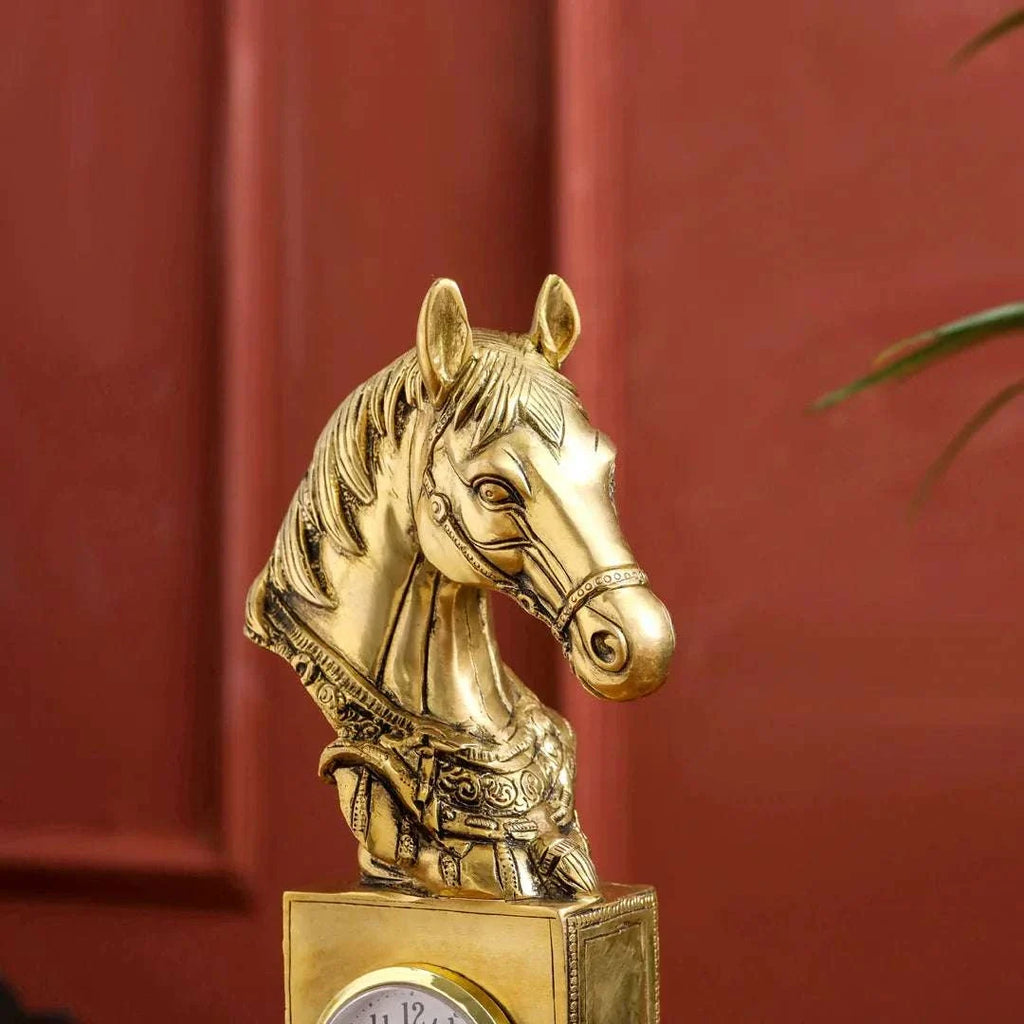 Brass Horse Head Table Clock (11 Inch) Vedansh Craft