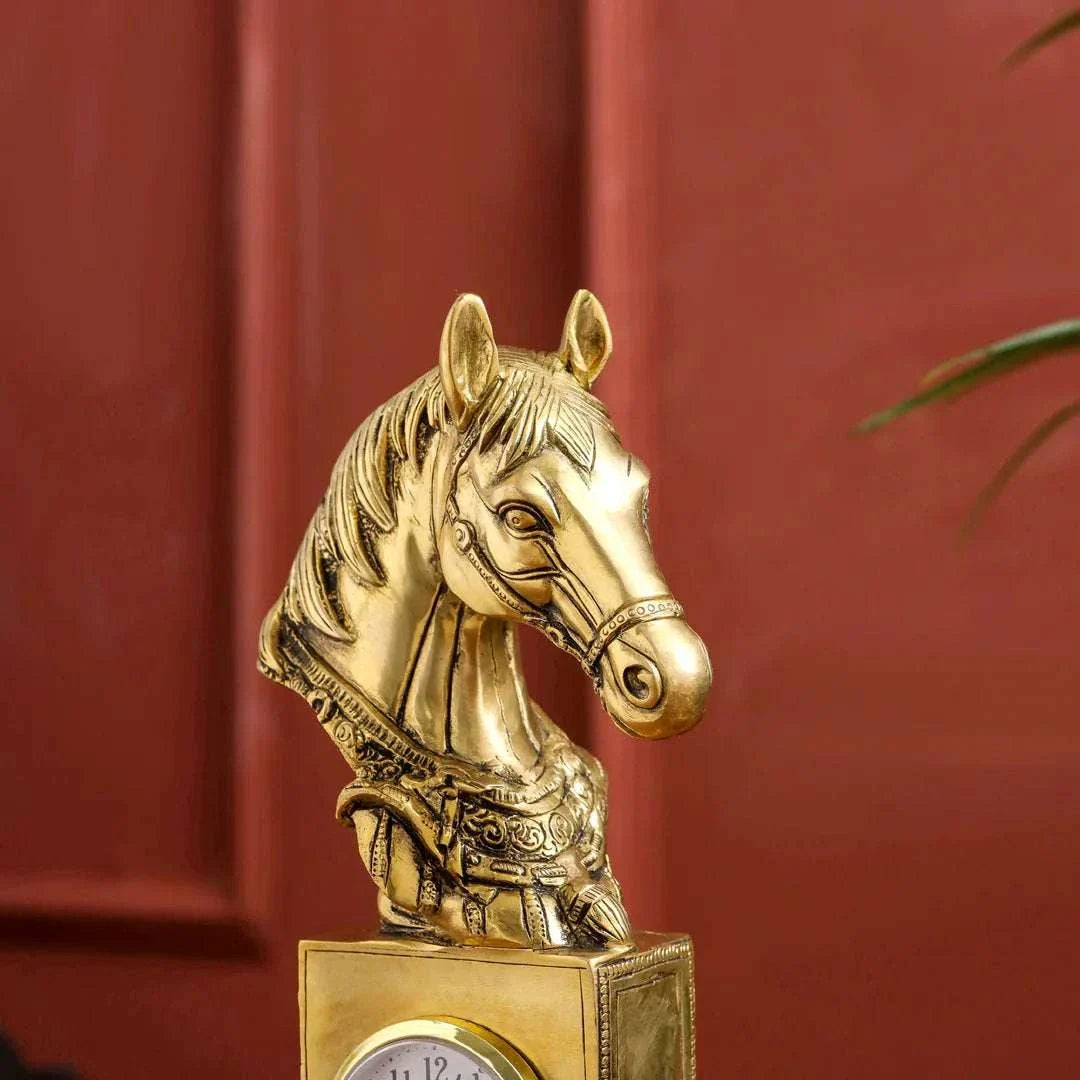Brass Horse Head Table Clock (11 Inch) Vedansh Craft
