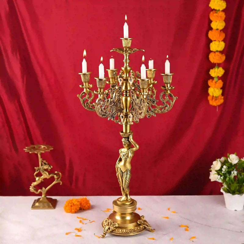 Brass Seven Petal Candle Holder Stand – Elegant Handmade Brass Decor (24.8 inches) Vedansh Craft