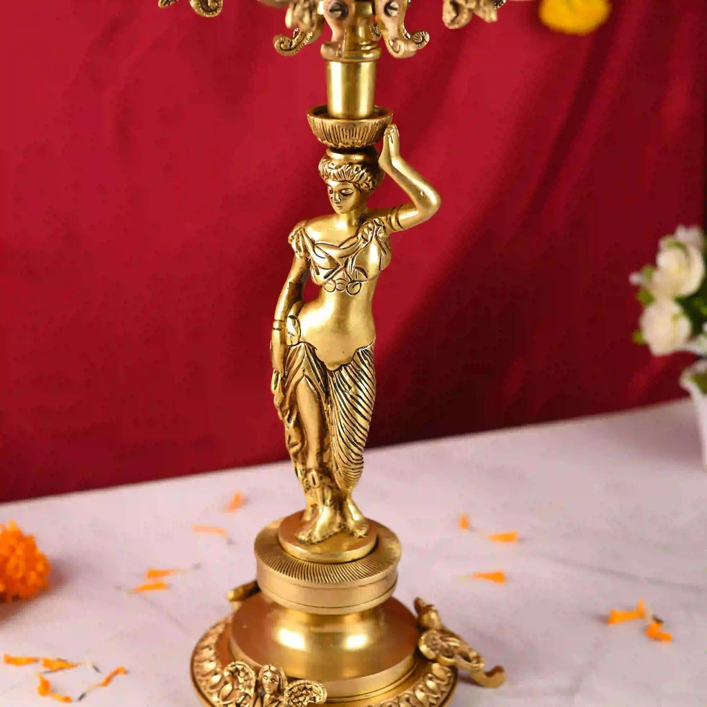 Brass Seven Petal Candle Holder Stand – Elegant Handmade Brass Decor (24.8 inches) Vedansh Craft