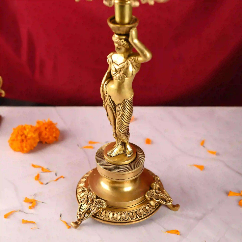 Brass Seven Petal Candle Holder Stand – Elegant Handmade Brass Decor (24.8 inches) Vedansh Craft