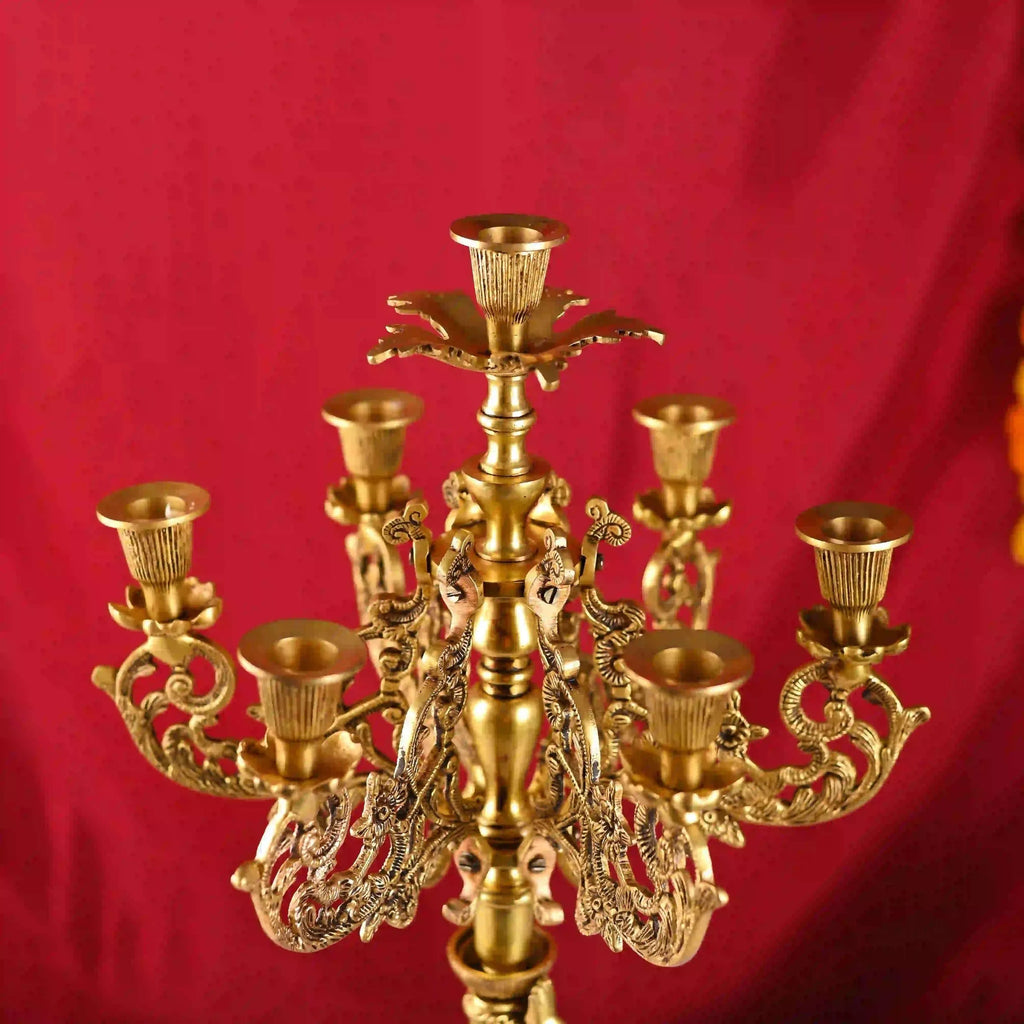 Brass Seven Petal Candle Holder Stand – Elegant Handmade Brass Decor (24.8 inches) Vedansh Craft