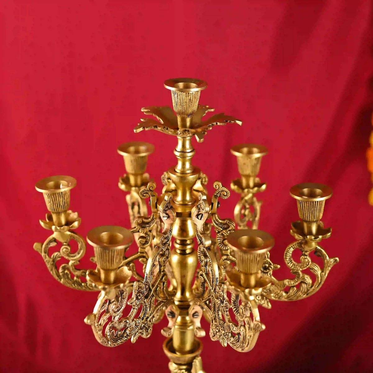 Brass Seven Petal Candle Holder Stand – Elegant Handmade Brass Decor (24.8 inches) Vedansh Craft