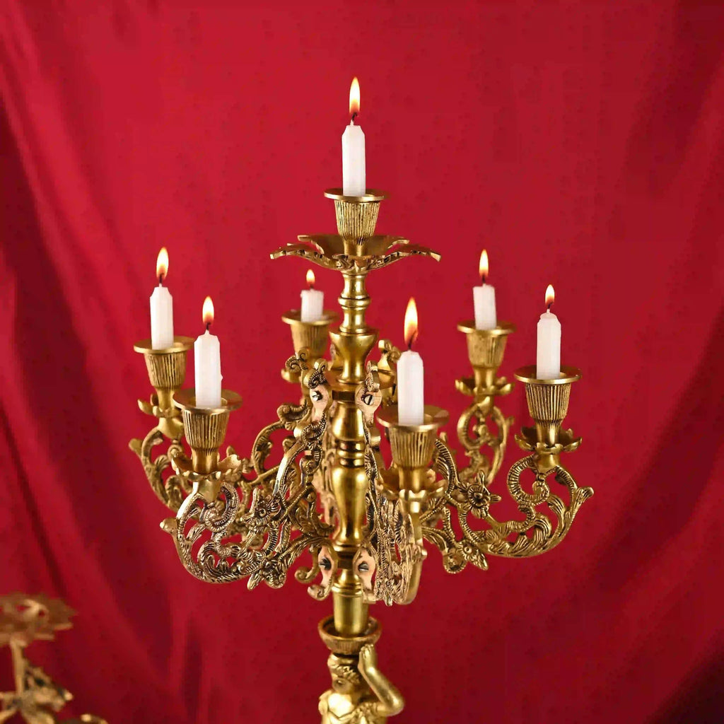 Brass Seven Petal Candle Holder Stand – Elegant Handmade Brass Decor (24.8 inches) Vedansh Craft