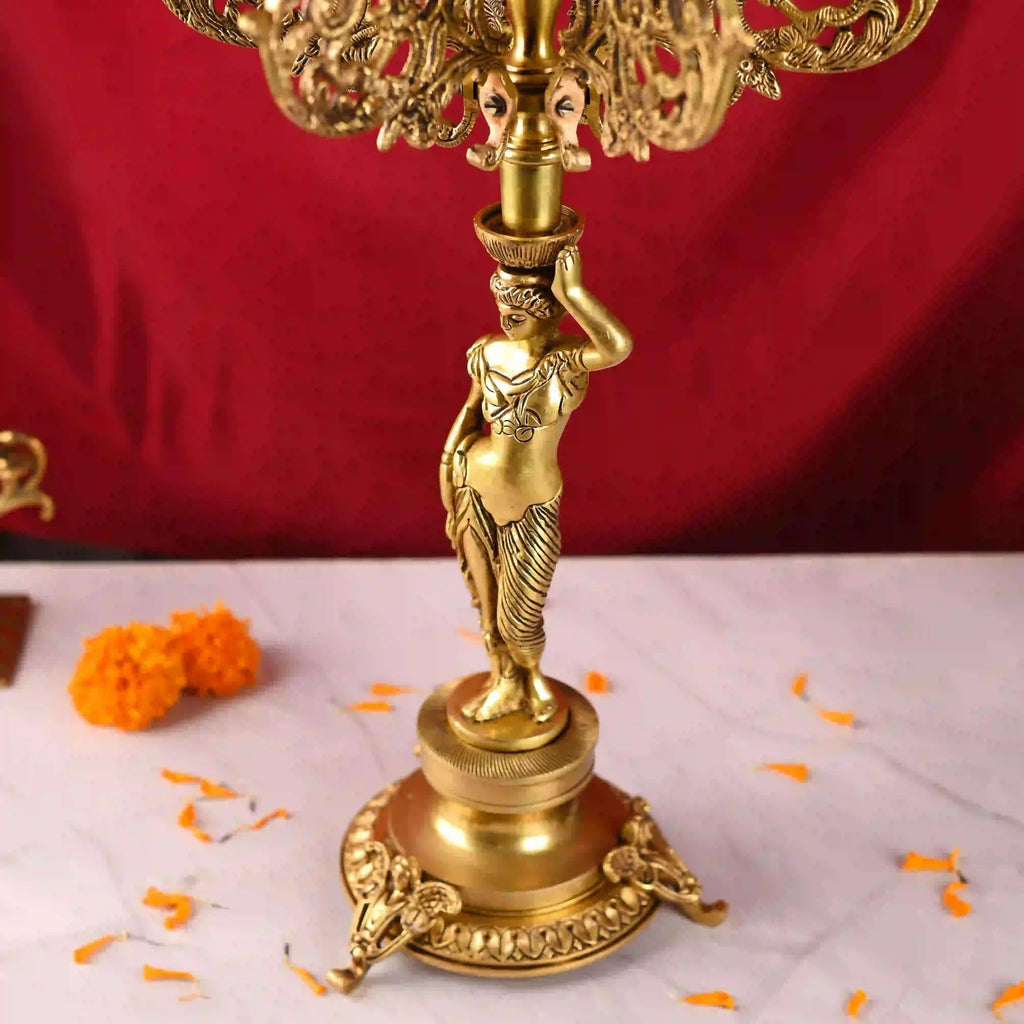 Brass Seven Petal Candle Holder Stand – Elegant Handmade Brass Decor (24.8 inches) Vedansh Craft