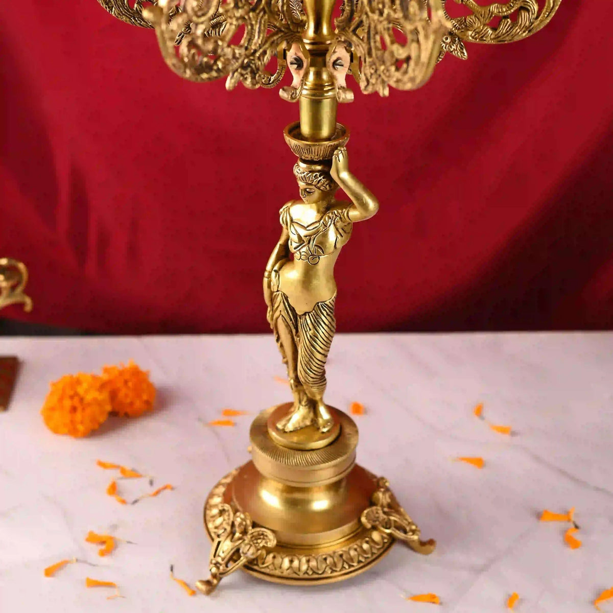 Brass Seven Petal Candle Holder Stand – Elegant Handmade Brass Decor (24.8 inches) Vedansh Craft