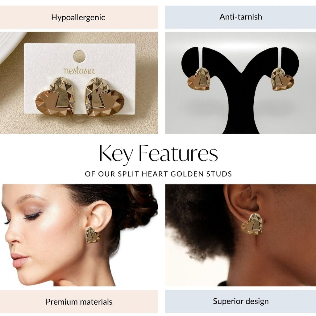 Split Heart Golden Studs Nestasia