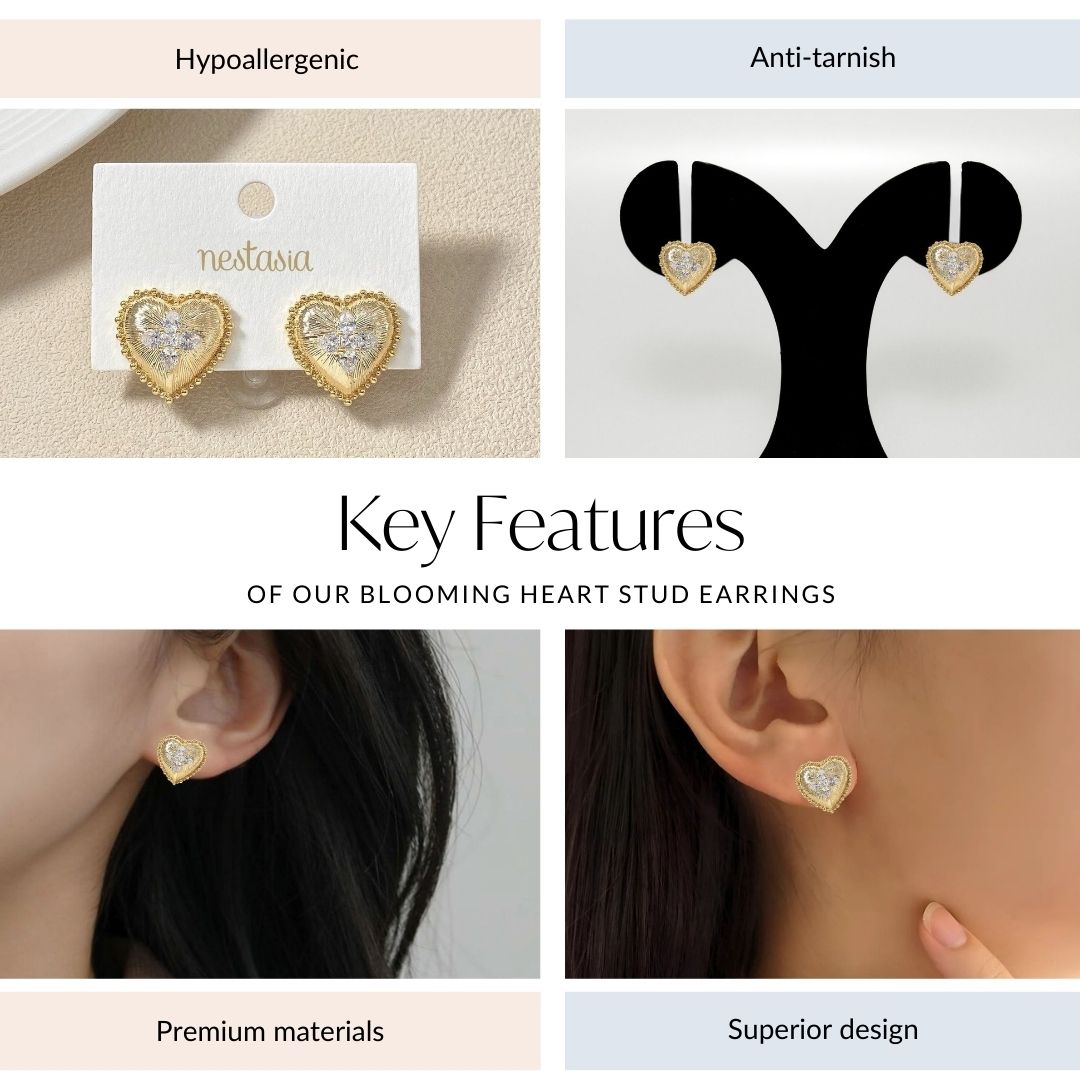 Blooming Heart Stud Earrings Nestasia