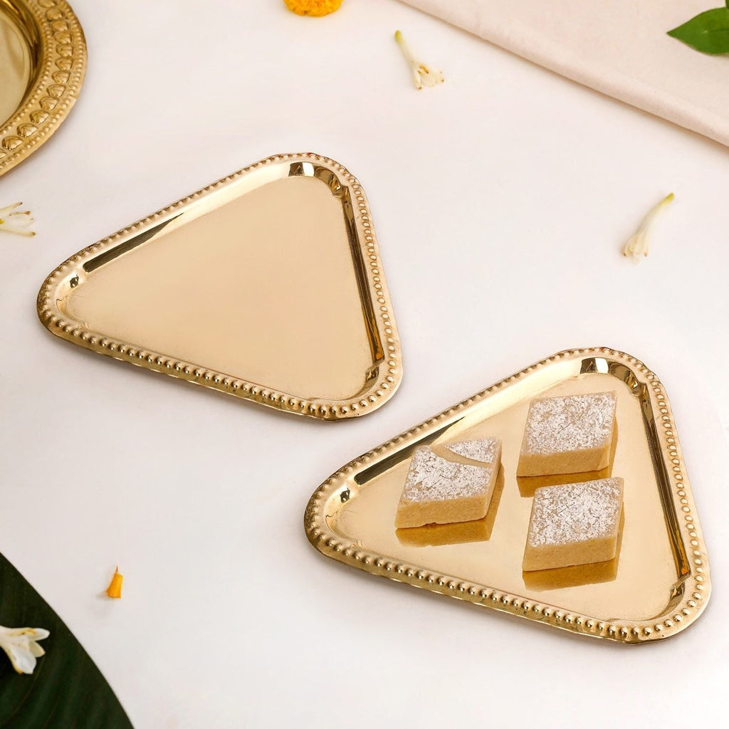 Veda Pure Brass Triangle Serving Platter Set Of 2 16x15cm Nestasia