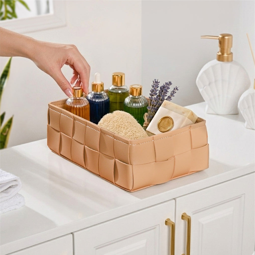 Vegan Leather Multipurpose Basket Beige Nestasia
