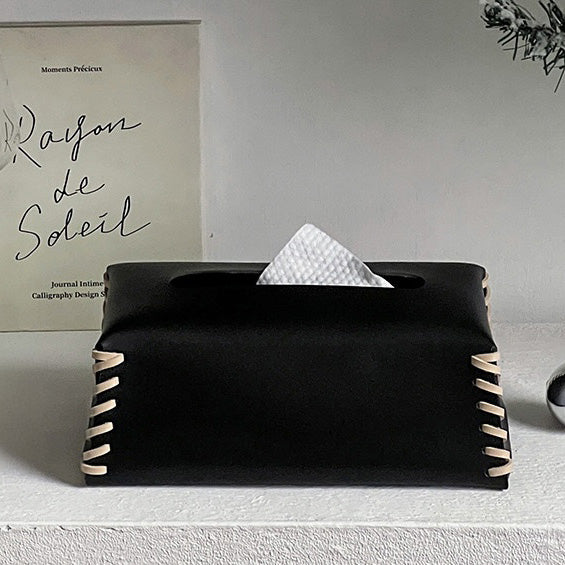 Vegan Leather Tissue Box Holder Black Nestasia