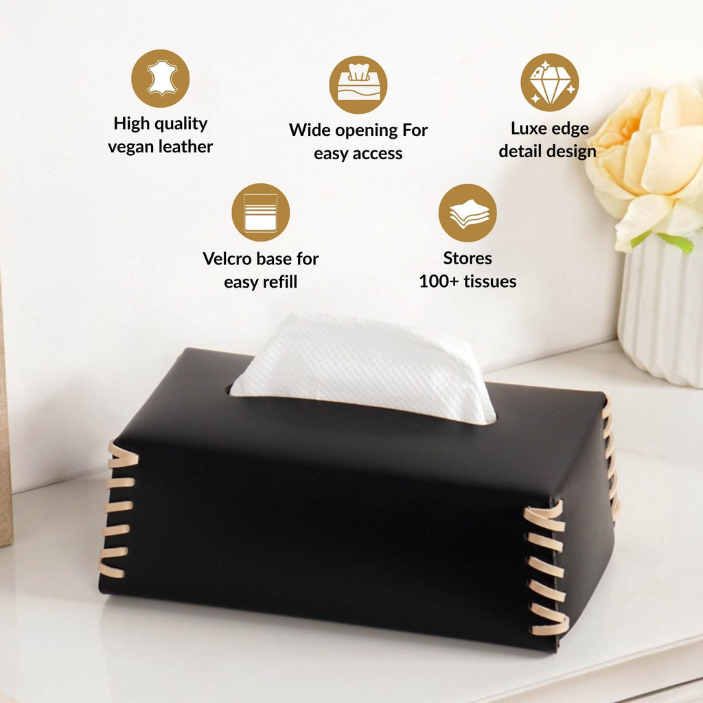 Vegan Leather Tissue Box Holder Black Nestasia