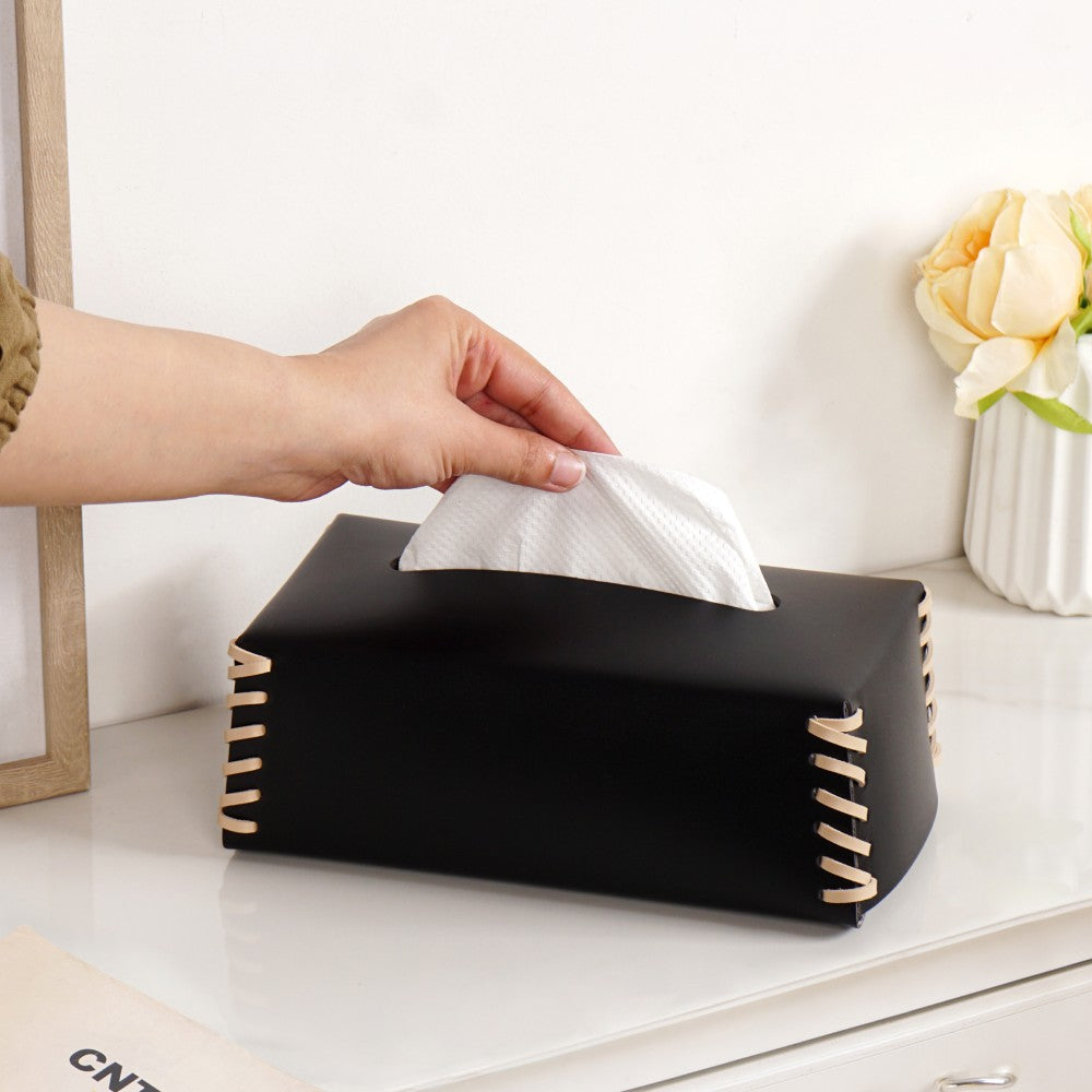 Vegan Leather Tissue Box Holder Black Nestasia