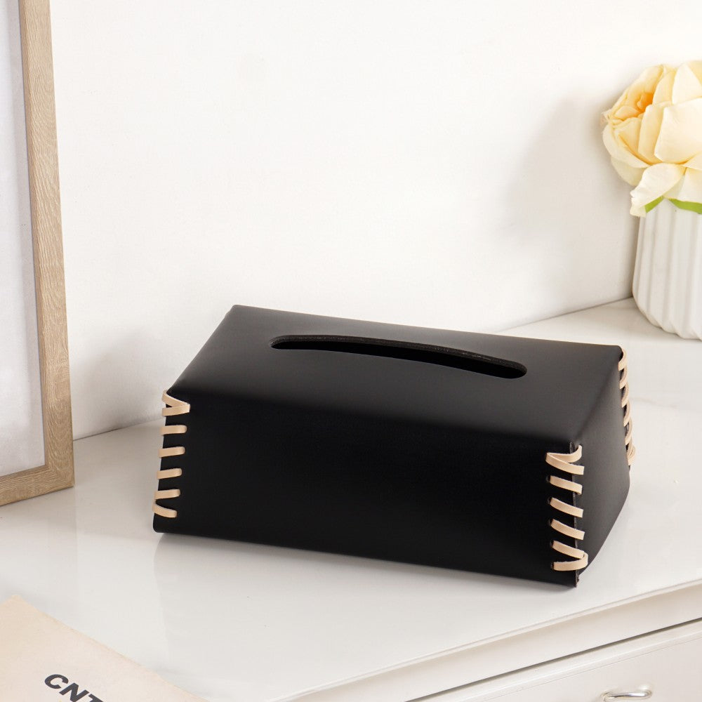 Vegan Leather Tissue Box Holder Black Nestasia
