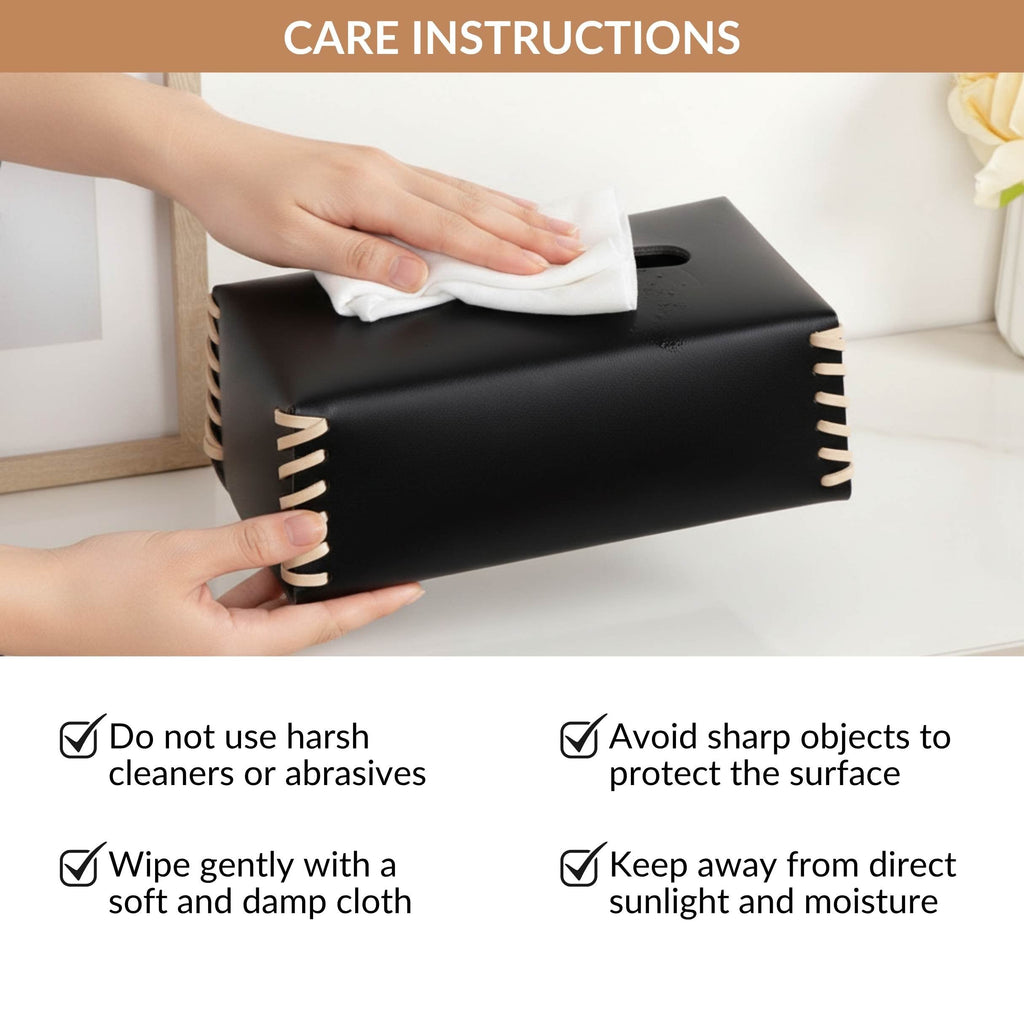 Vegan Leather Tissue Box Holder Black Nestasia