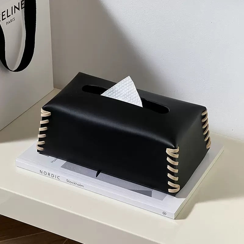 Vegan Leather Tissue Box Holder Black Nestasia