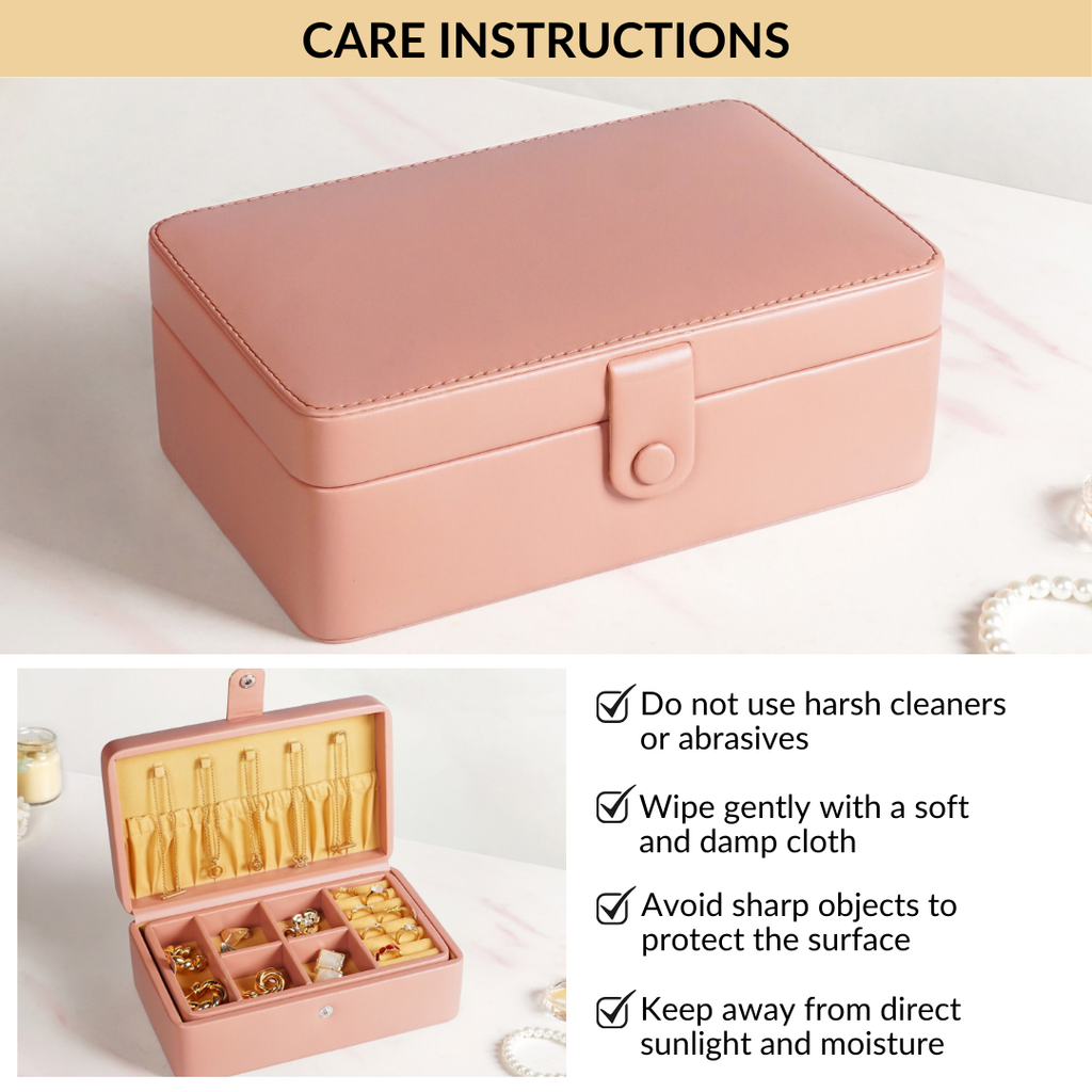 Vegan Leather Two Tier Jewellery Box Pink Nestasia