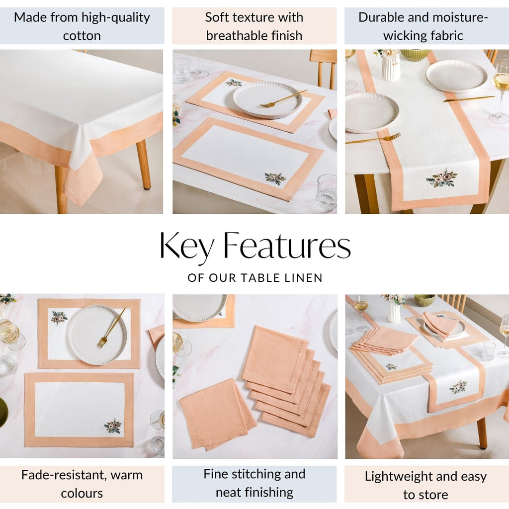 Ventosa Complete Table Linen Set With Mats Napkins Runner And Table Cloth In Peach Nestasia