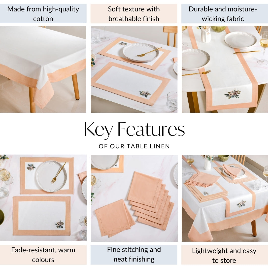 Ventosa Complete Table Linen Set With Mats Napkins Runner And Table Cloth In Peach Nestasia