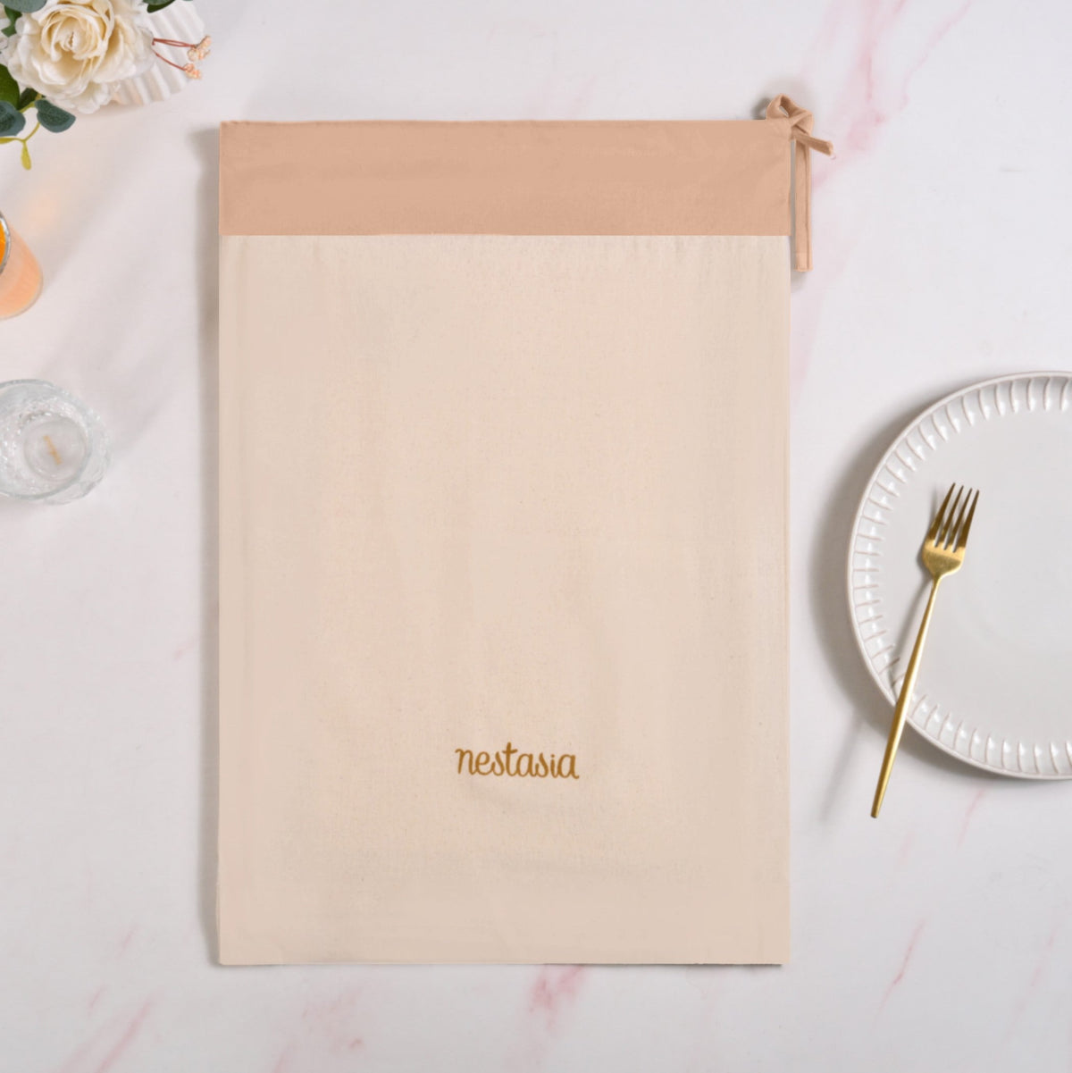 Ventosa Complete Table Linen Set With Mats Napkins Runner And Table Cloth In Peach Nestasia