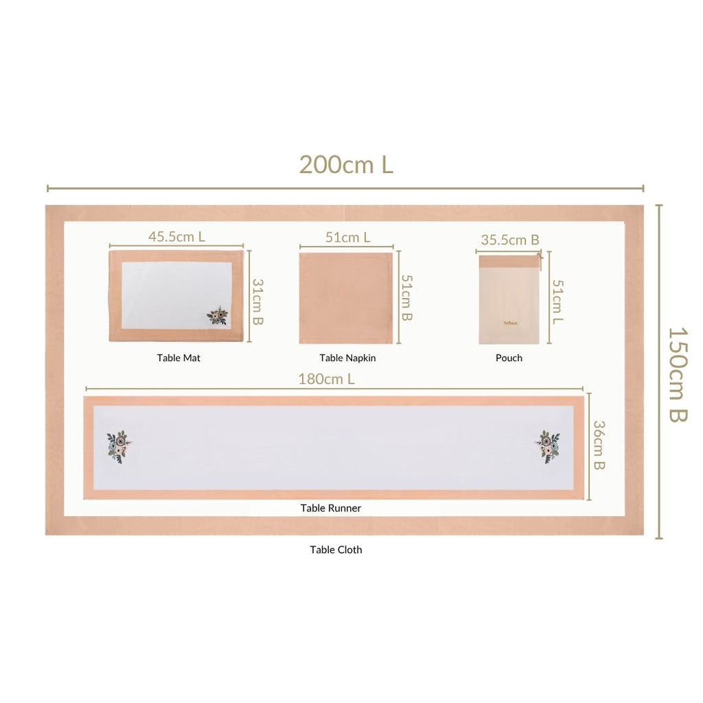 Ventosa Complete Table Linen Set With Mats Napkins Runner And Table Cloth In Peach Nestasia