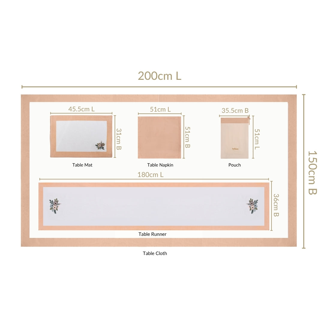 Ventosa Complete Table Linen Set With Mats Napkins Runner And Table Cloth In Peach Nestasia