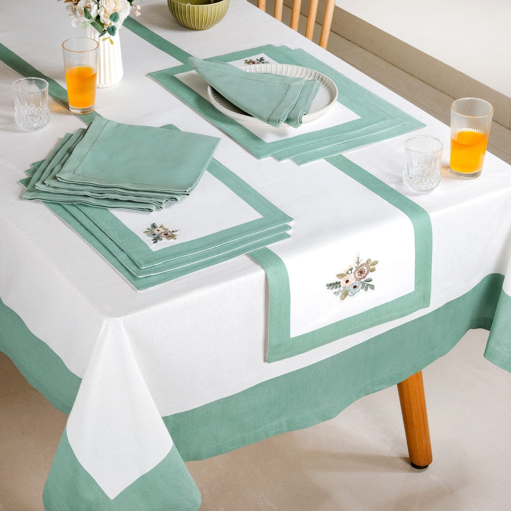 Ventosa Complete Table Linen Set With Mats Napkins Runner And Table Cloth In Teal Nestasia