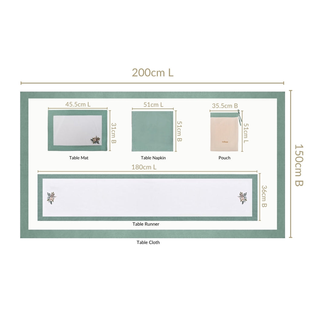Ventosa Complete Table Linen Set With Mats Napkins Runner And Table Cloth In Teal Nestasia