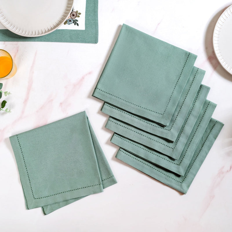 Ventosa Premium Cotton Hemstitched Dinner Napkins Set Of 6 In Teal Nestasia