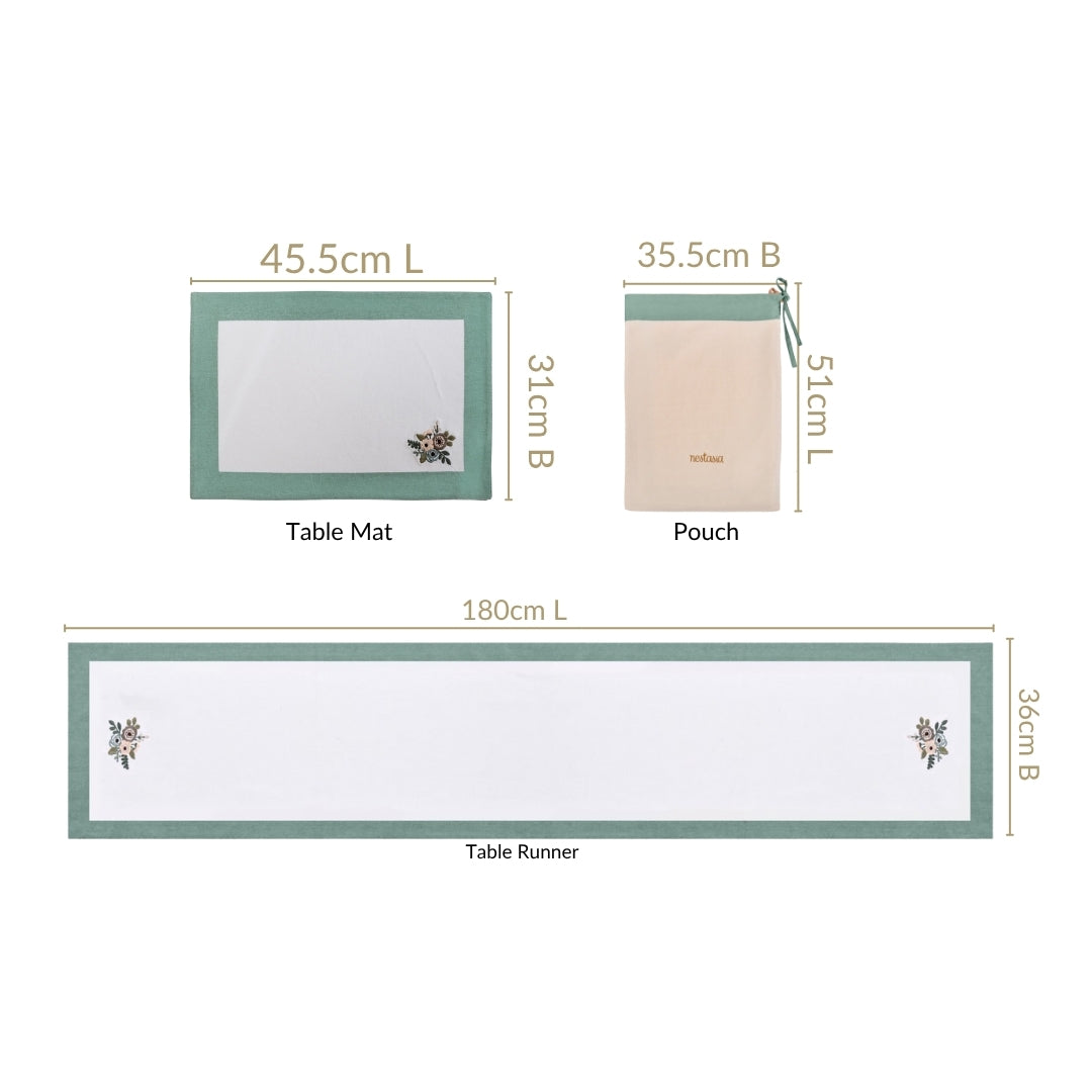 Ventosa Pure Cotton Table Runner And Placemat Set Of 7 In Teal Nestasia
