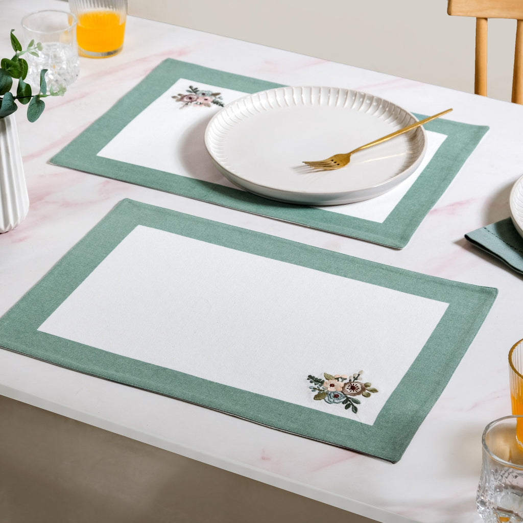 Ventosa Pure Cotton Table Runner And Placemat Set Of 7 In Teal Nestasia