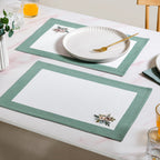 Ventosa Pure Cotton Table Runner And Placemat Set Of 7 In Teal Nestasia